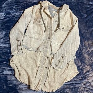 Free People | We the Free | Railroad Denim Knit Jacket | Size XS | OVERSIZED